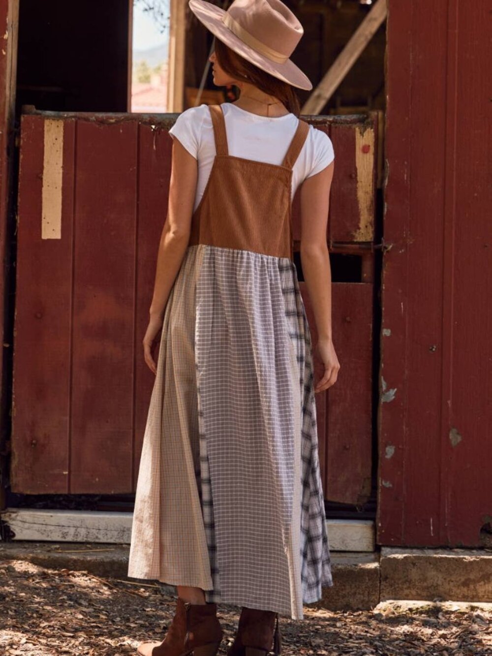 Oddi Patchwork Plaid Overall Dress - Picture 2 of 9